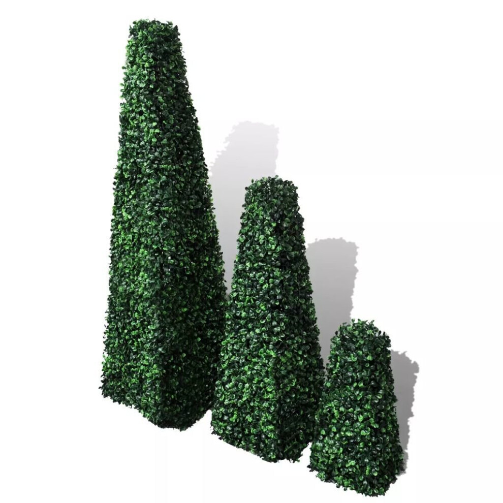 Set of 3 Outdoor Artificial Boxwood Pyramid Topiary Garden Tree Plant