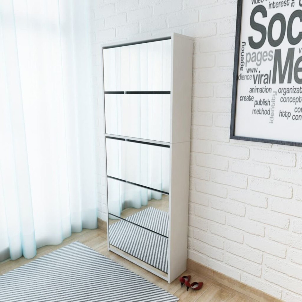 vidaXL Shoe Cabinet 5-Layer Mirror White Storage Rack Organiser Furniture