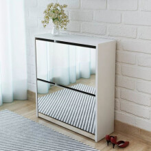 vidaXL Shoe Cabinet 2-Layer Mirror White Storage Organiser Pull-down Drawer