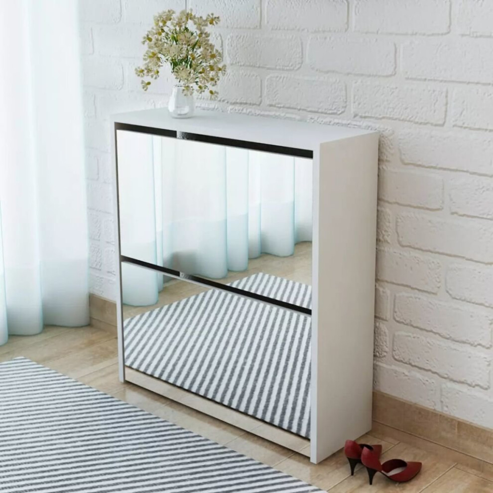 vidaXL Shoe Cabinet 2-Layer Mirror White 63x17x67 cm Storage Organizer Rack