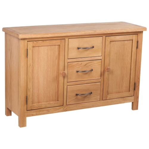 VidaXL vidaXL Solid Oak Wood Sideboard with 3 Drawers Cupboard Cabinet Organiser