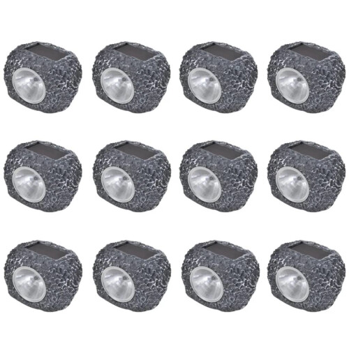 12pcs vidaXL Outdoor Stone-Shaped Solar Powered LED Spotlights
