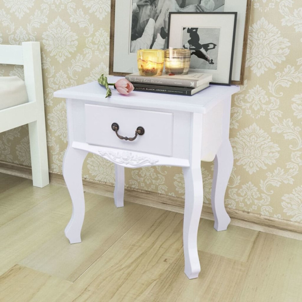 vidaXL Bedside Cabinet MDF White Bedroom Nightstand Side Table Storage Unit