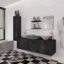9 Piece Wall-mounted Bathroom Furniture Basin Cabinet Vanity Unit Mirror Shelf