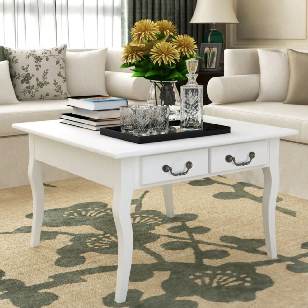 vidaXL Coffee Table with 4 Drawers White Living Room Furniture Telephone Stand