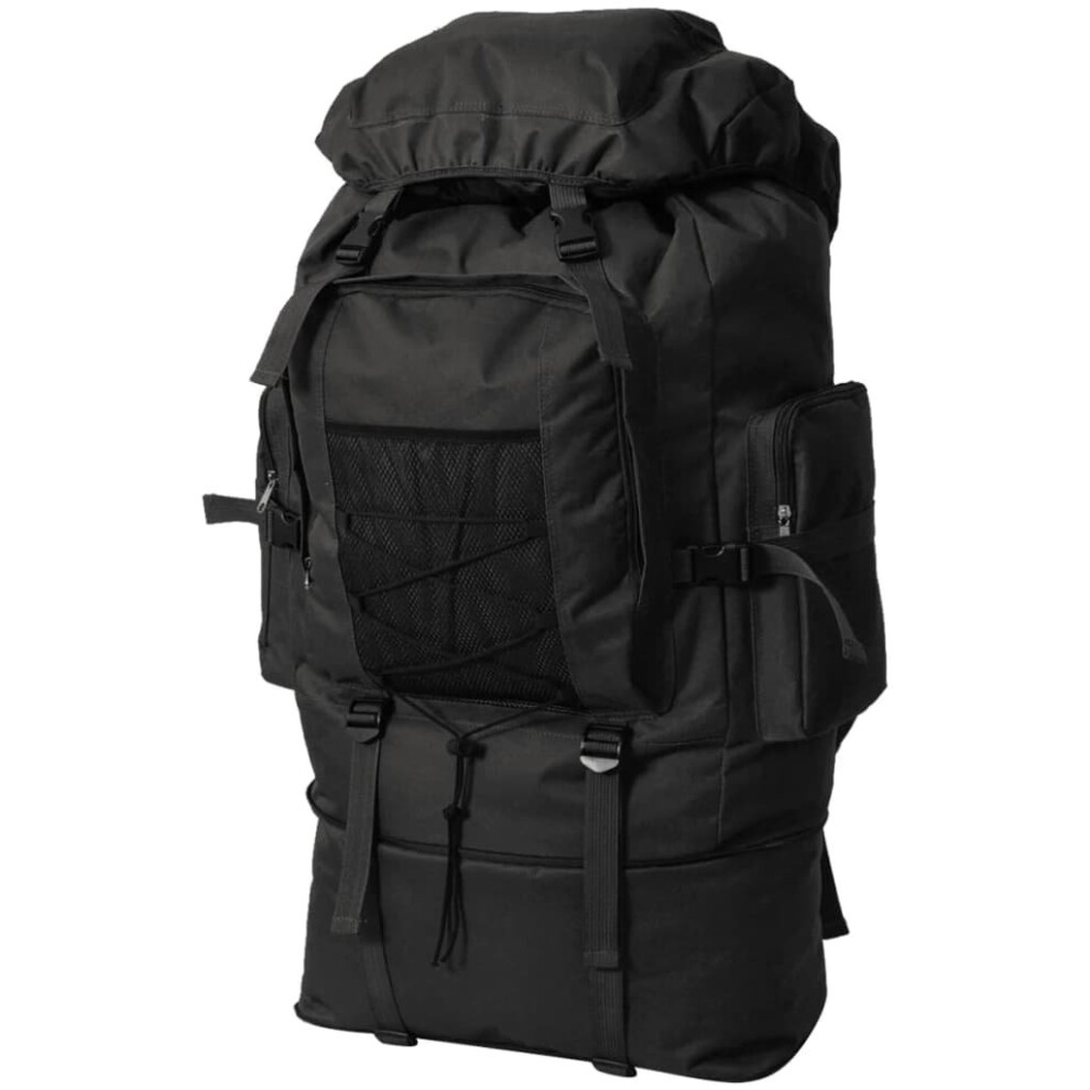 Vidaxl Army-Style Backpack Xxl 100L Black Travel Hiking Camping Bag Rucksack