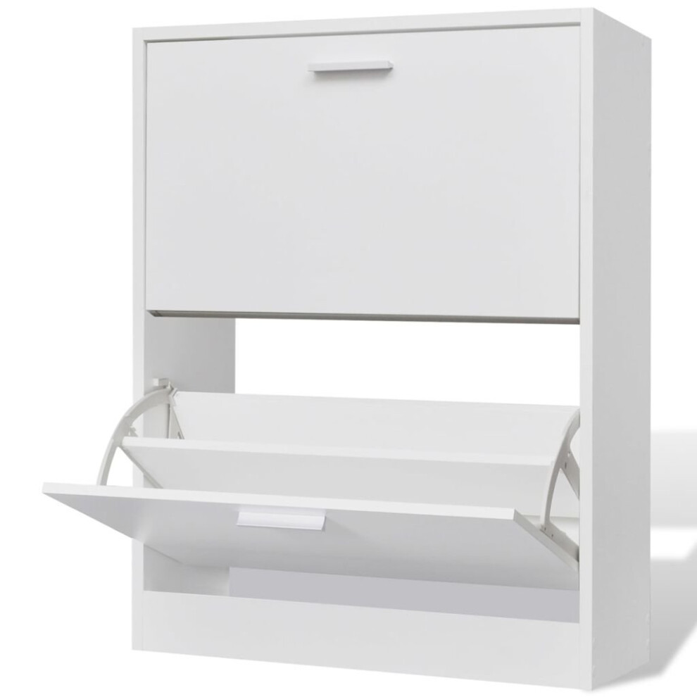 Vidaxl Wooden Shoe Cabinet With 2 Compartments White Storage Rack Organiser