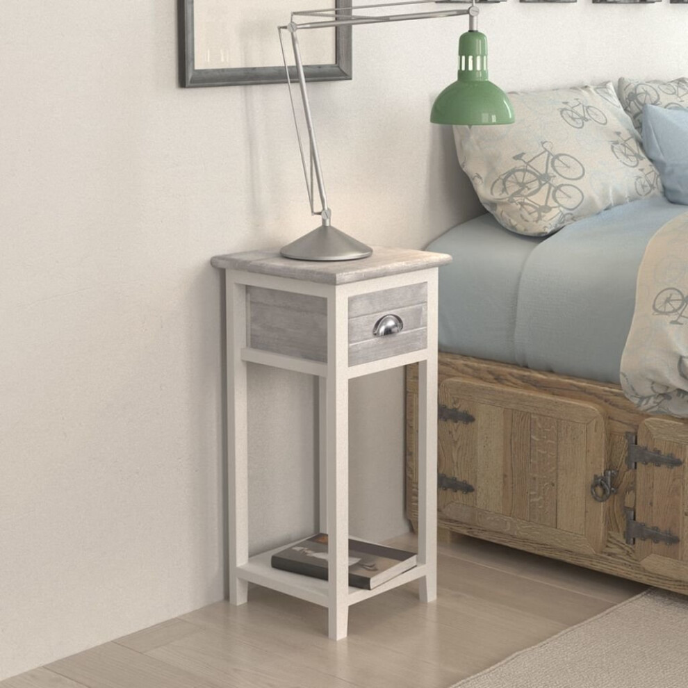 vidaXL Nightstand with 1 Drawer Grey and White Bedside Storage Cabinet Table