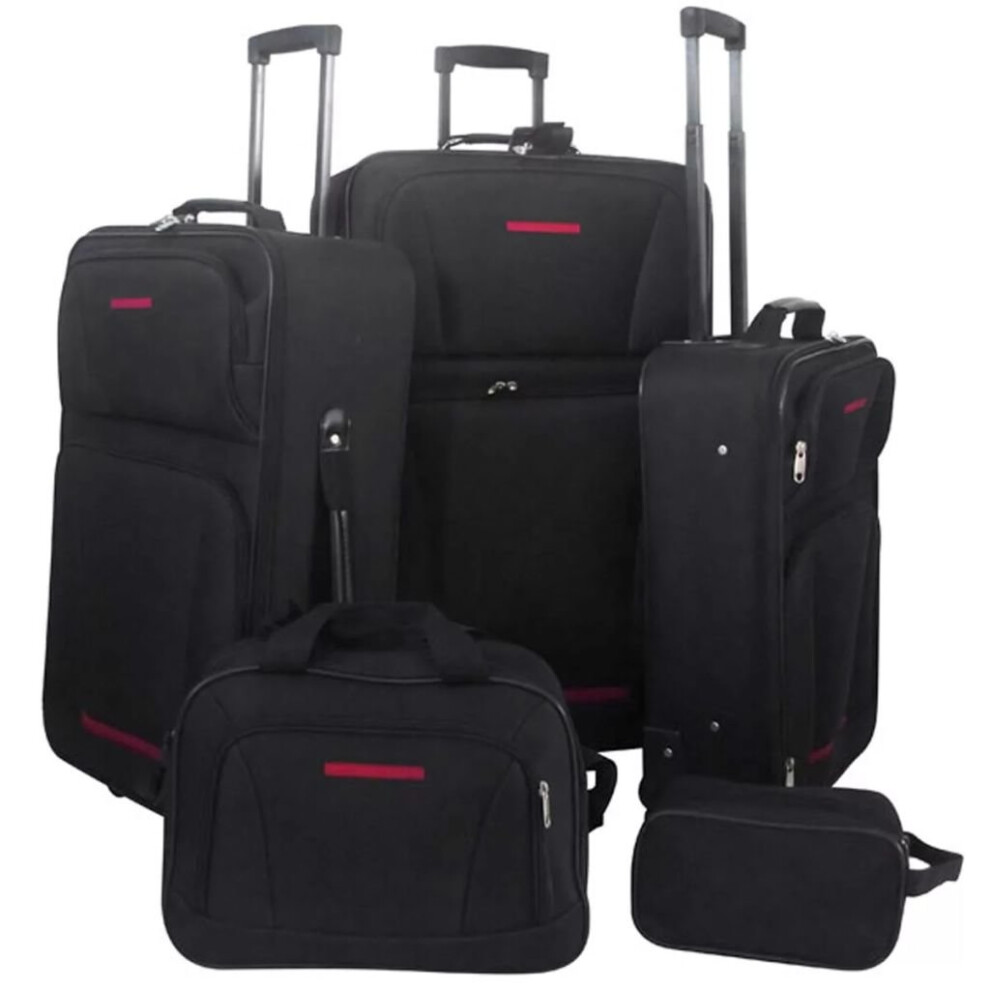 vidaXL 5 Piece Travel Luggage Set Black Case Bag Trolley Suitcase Organiser