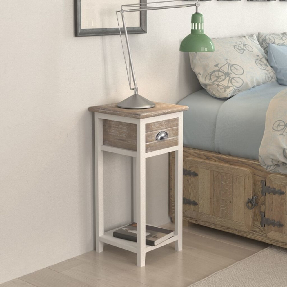 vidaXL Nightstand with 1 Drawer Brown and White Bedside Storage Cabinet Table