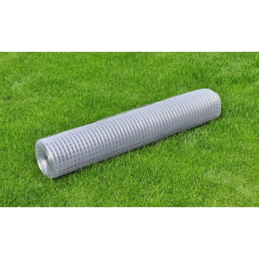 vidaXL Mesh Fence Galvanised Steel Square 1x25m Silver Garden Fence Enclosure