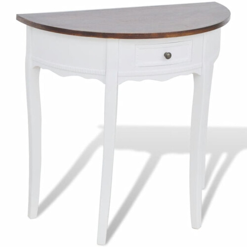 VidaXL vidaXL Half-round Console Table with Drawer Brown Top White Entryway Hall Desk