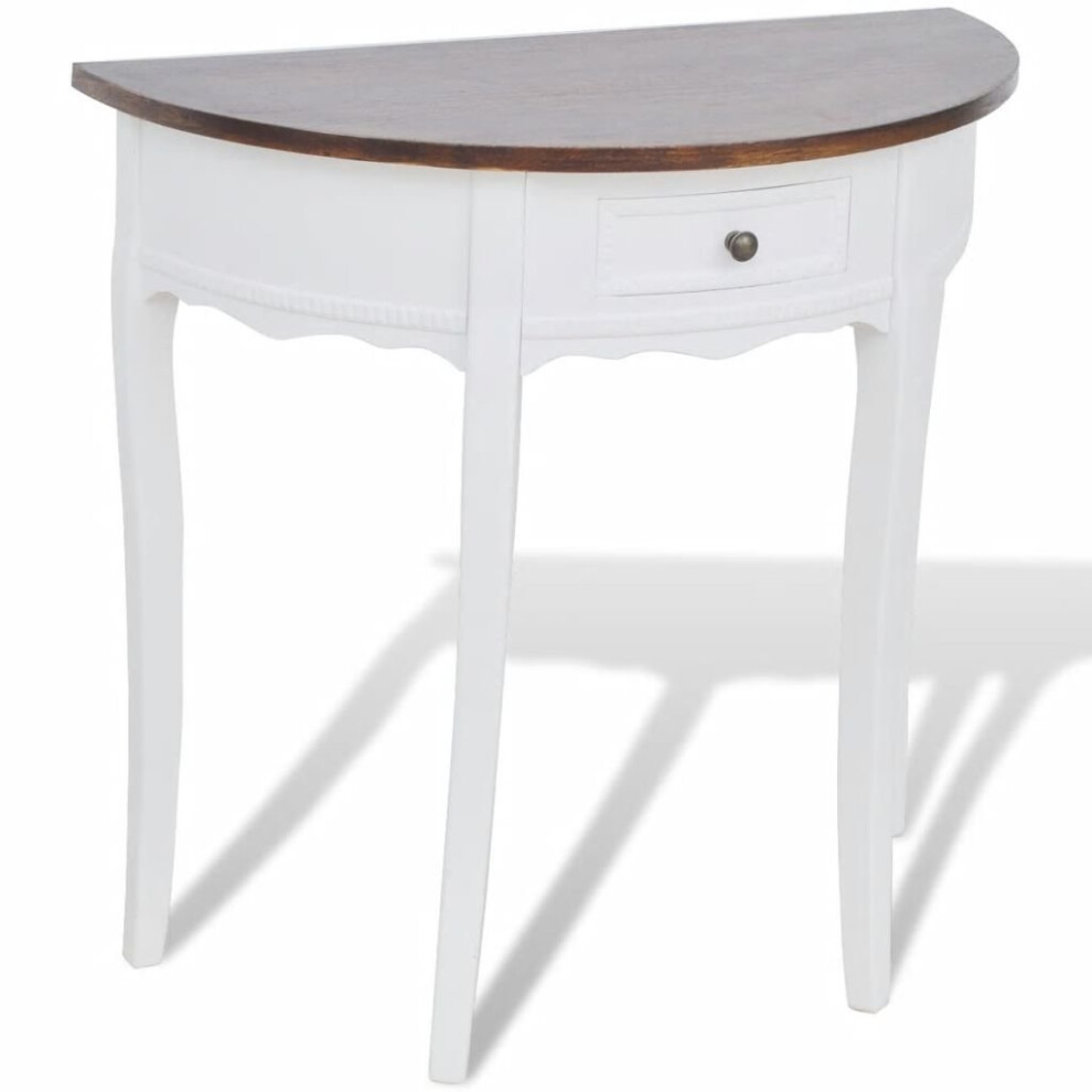 vidaXL Half-round Console Table with Drawer Brown Top White Entryway Hall Desk