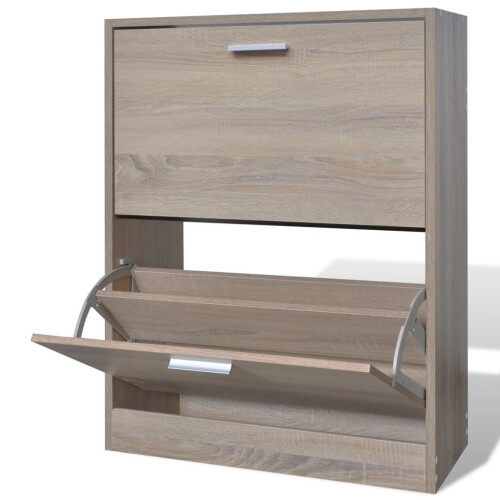 VidaXL vidaXL Wooden Shoe Cabinet with 2 Compartments Oak Look Storage Rack Organiser