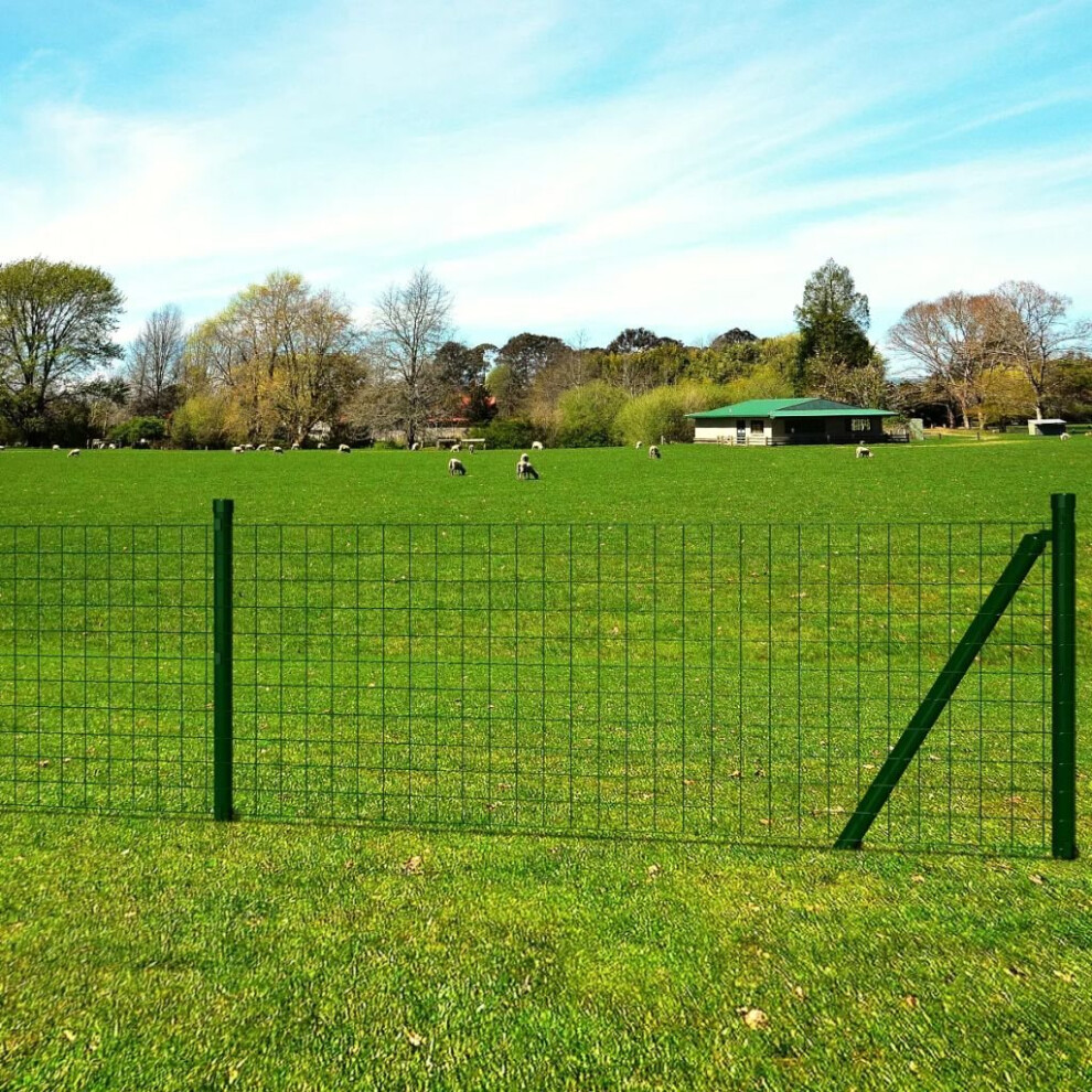 vidaXL Euro Fence Garden Barrier with Post Fence Panel 25x1.5 m Steel Green