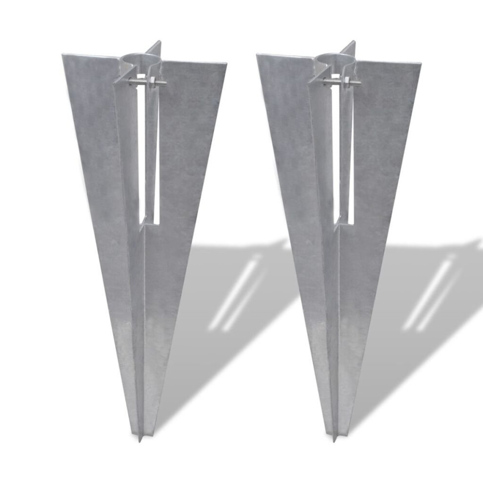 vidaXL 2x Pole Spike Straight Silver Steel Post Supporter Fence Accessory
