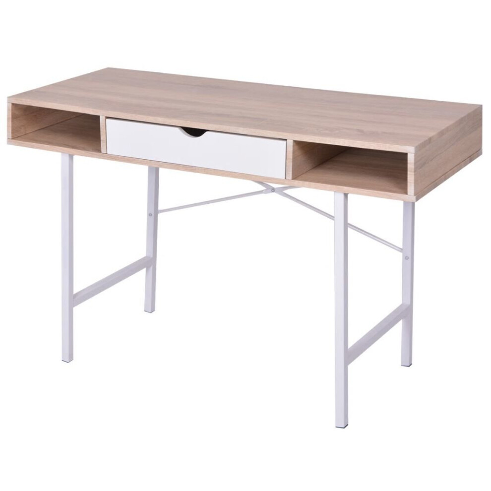 vidaXL Desk with 1 Drawer Oak and White Office Workstation Computer Table
