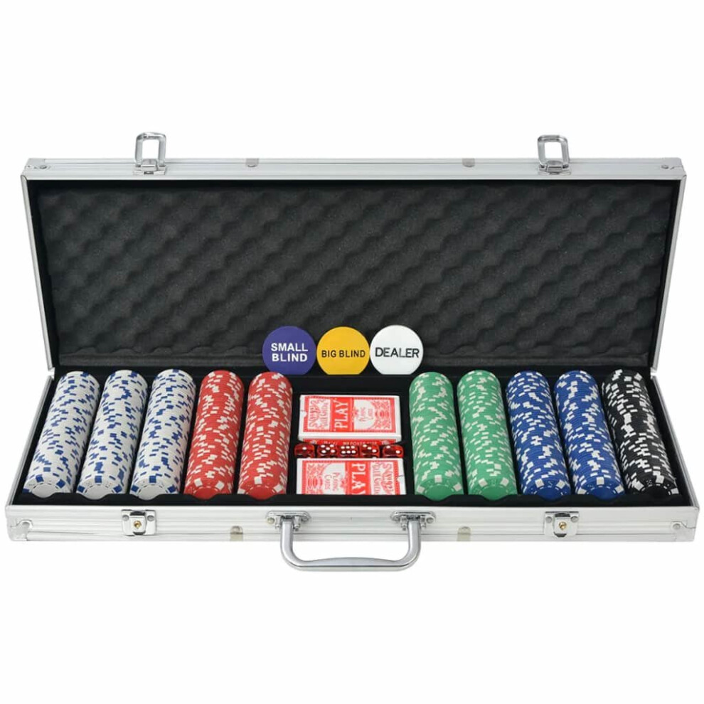 Vidaxl Poker Set With 500 Chips Aluminium Playing Card Game Case Casino Dice