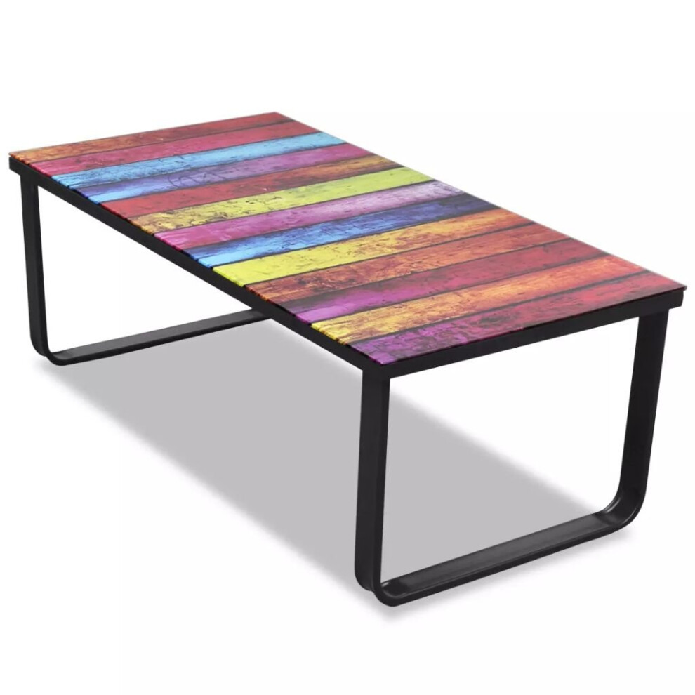 New Modern Indoor Coffee Table Tempered Glass 5mm Rainbow Printing Metal Frame