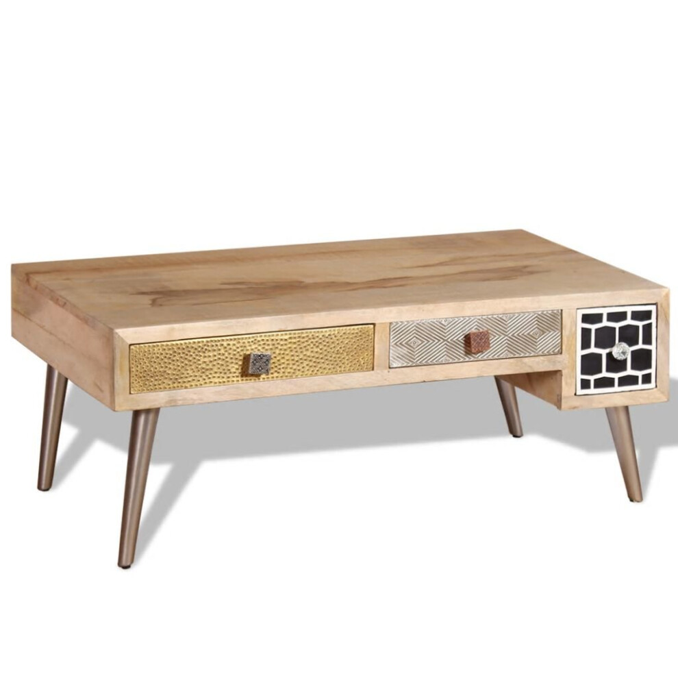 vidaXL Coffee Table Side End Living Room Table with Drawers Solid Mango Wood