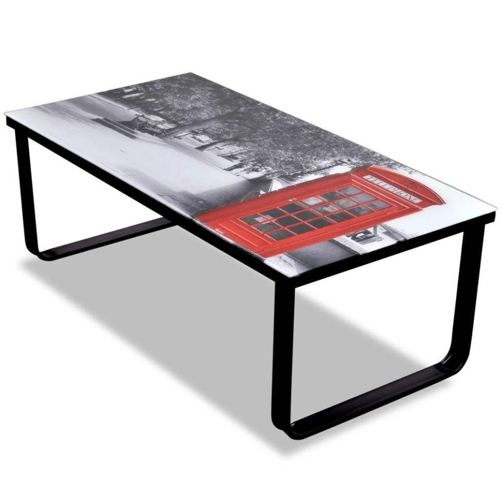 New Modern Coffee Table Tempered Glass 5mm Telephone Booth Printing Metal Frame