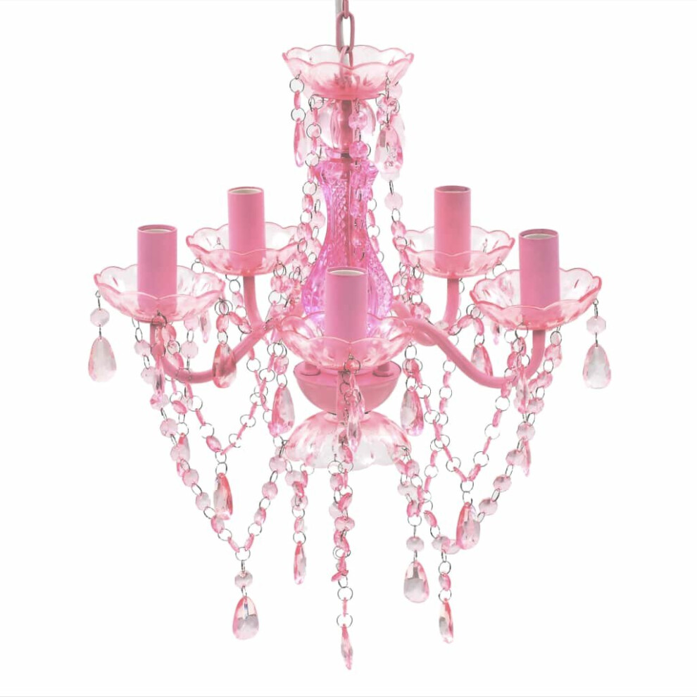 vidaXL Crystal Light 5 Bulbs Pink Home Chandelier Ceiling Lighting Fixture