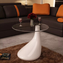 vidaXL Coffee Table with Round Glass Top High Gloss White Telephone Stand