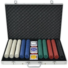 vidaXL Poker Set with 1000 Chips Aluminium Playing Card Game Case Casino Dice