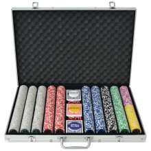 vidaXL Poker Set with 1000 Laser Chips Playing Game Aluminium Case Casino Dice