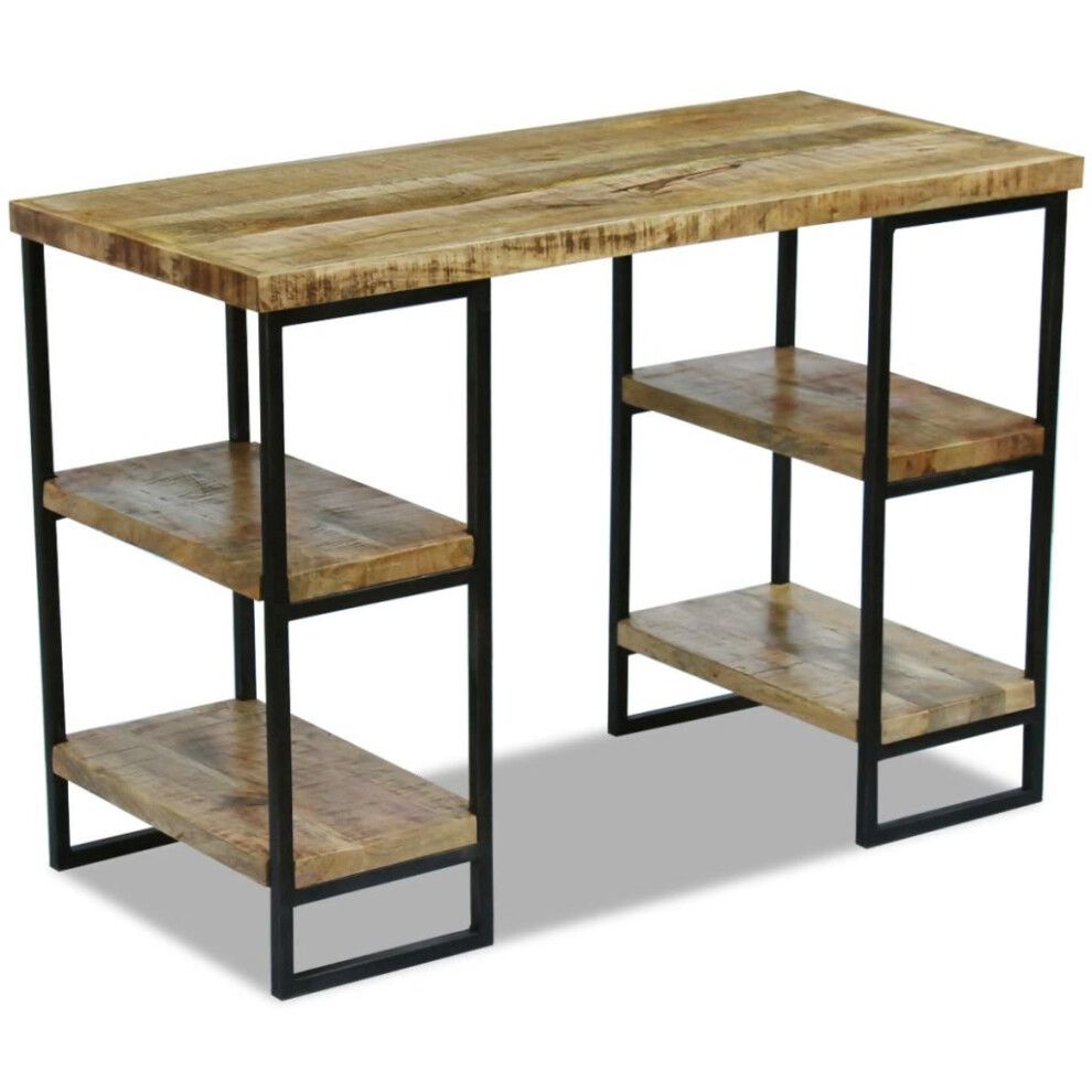 vidaXL Office Desk Mango Wood 110x50x76cm with 4 Shelves Computer Study Table