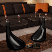 vidaXL 2x Coffee Table with Round Glass Top High Gloss Black Home Furniture