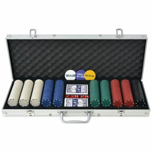 VidaXL vidaXL Poker Set with 500 Chips Aluminium Playing Card Game Case Casino Dice