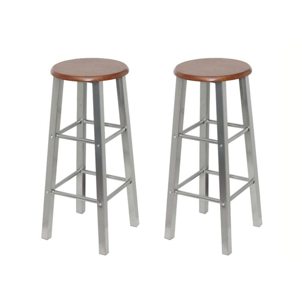 vidaXL 2x Bar Stools Metal with MDF Seat Kitchen Breakfast Barstool Chair