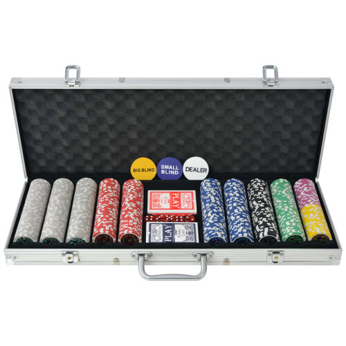 VidaXL vidaXL Poker Set with 500 Laser Chips Playing Game Aluminium Case Casino Dice