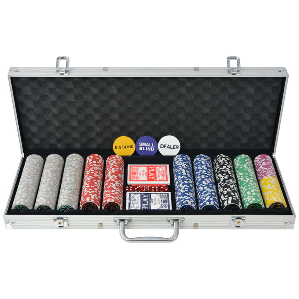 vidaXL Poker Set with 500 Laser Chips Playing Game Aluminium Case Casino Dice