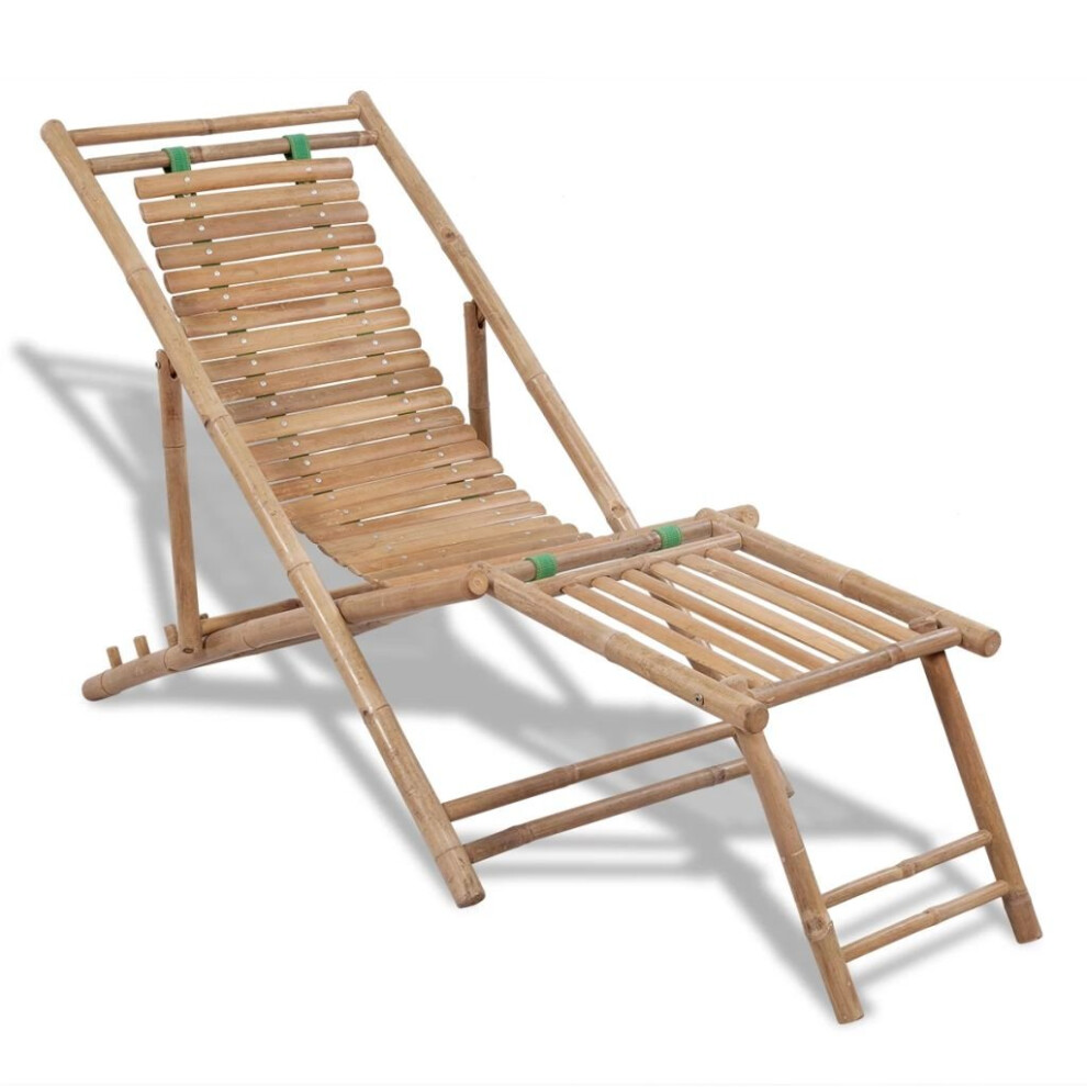 Bamboo Deck Chair With Footrest Furniture Patio Garden Beach Yard Outdoor