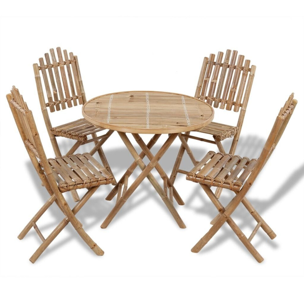 1 Table + 4 Chairs Foldable Outdoor Garden Bamboo Dining Set Space Saving