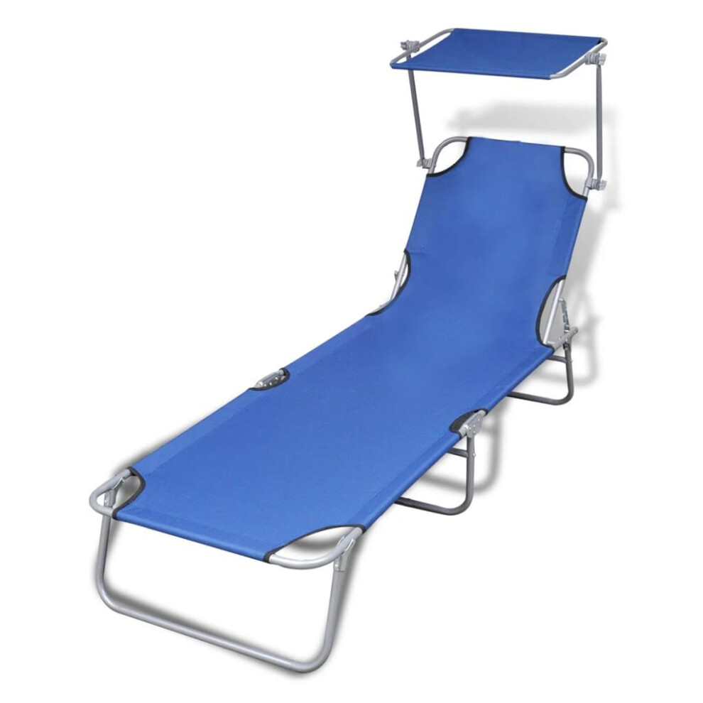 Vidaxl Outdoor Foldable Sunbed With Canopy Blue 189 X 58 X 27 Cm
