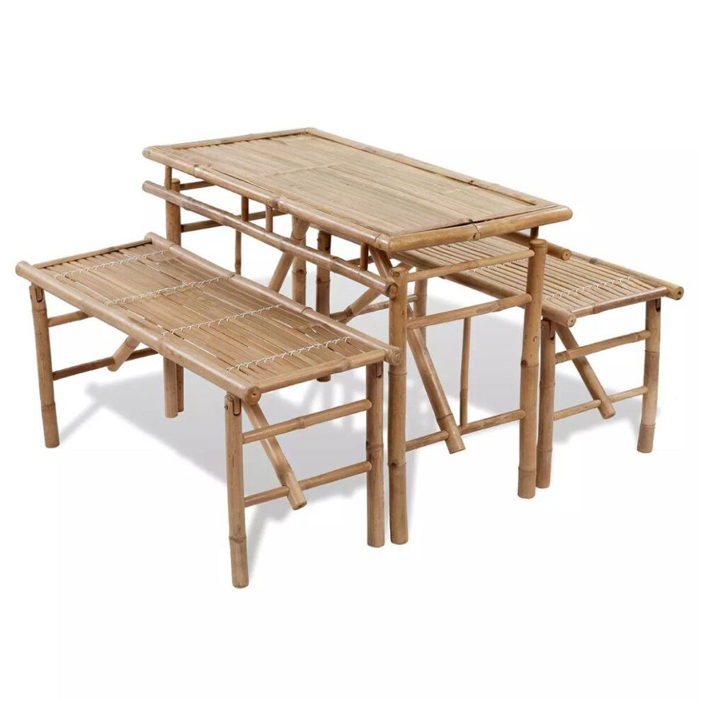 Bamboo Folding Beer / Picnic Tables Set 2 Foldable Benches Waterproof