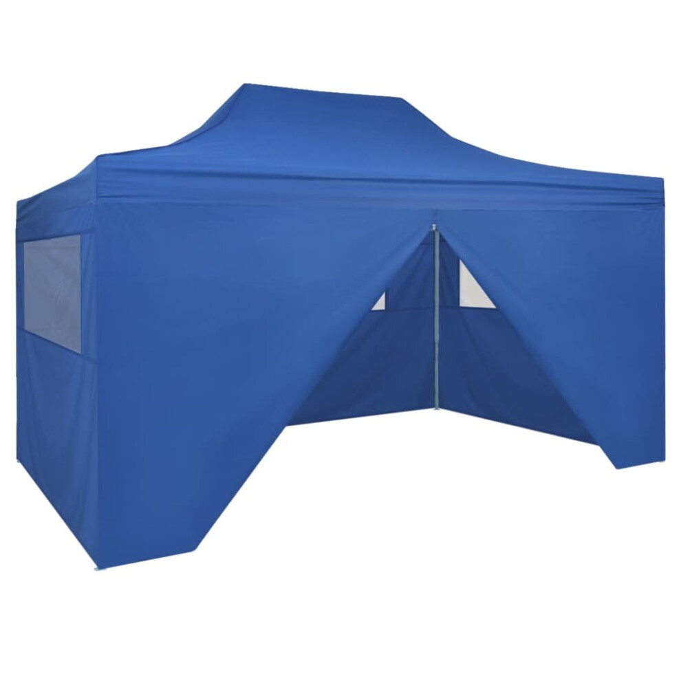 vidaXL Foldable Tent Pop-Up with 4 Side Walls 3x4.5m Blue Garden Gazebo Canopy