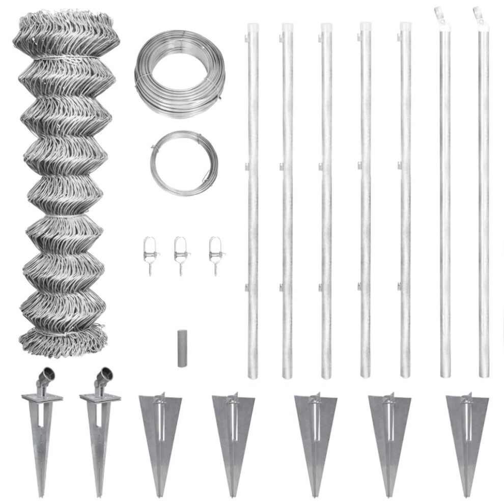 vidaXL Galvanised Chain-Link Fence With Anchor Spike For Post 15x1m Barrier