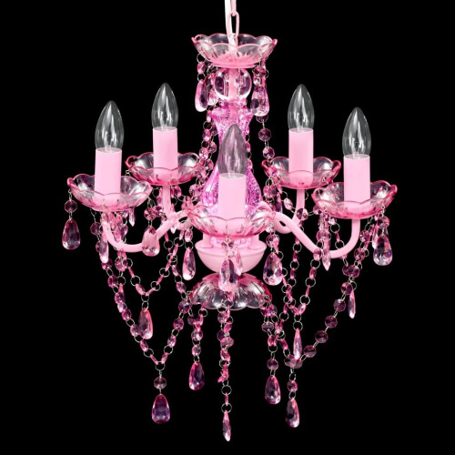 VidaXL vidaXL Crystal Light 5 Bulbs Pink Home Chandelier Ceiling Lighting Fixture 2