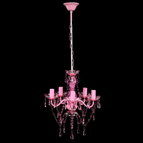 VidaXL vidaXL Crystal Light 5 Bulbs Pink Home Chandelier Ceiling Lighting Fixture 1