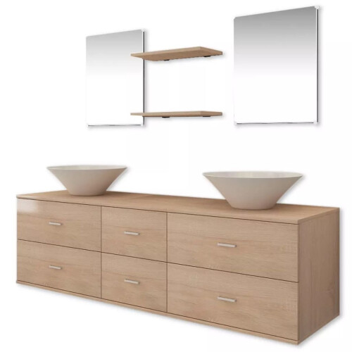 VidaXL vidaXL 7-tlg. Badmöbel und Waschbecken Set Beige 1