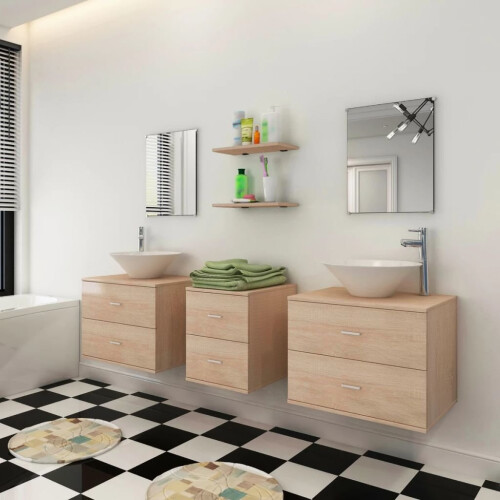 VidaXL vidaXL 7-tlg. Badmöbel und Waschbecken Set Beige 2