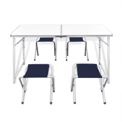 VidaXL vidaXL Foldable Camping Table Set with 4 Stools Height Adjustable Picnic Table 1