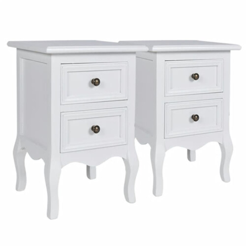 VidaXL vidaXL 2x Nightstands with 2 Drawers MDF White Bedroom Bedside Table Cabinet 1