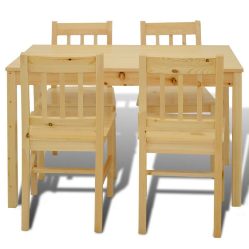 VidaXL vidaXL Dining Set 5 Piece Pine Wood Natural Kitchen Furniture Table Chair 2