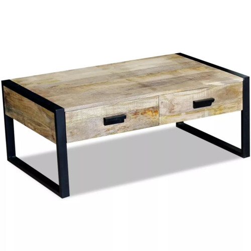 VidaXL vidaXL Solid Mango Wood Coffee Table with 2 Drawers 100x60x40cm Living Room 2