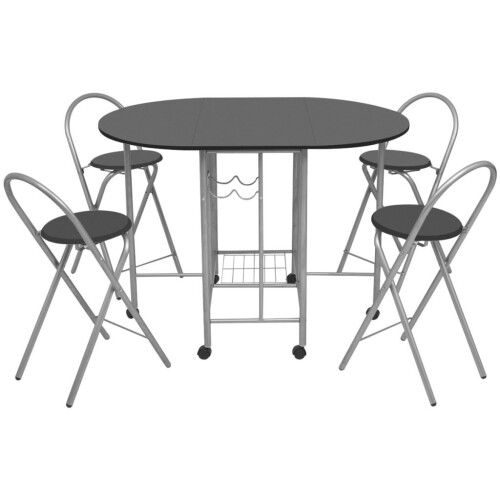 VidaXL vidaXL Folding Dining Set 5 Pieces MDF Black Table and Chair Kitchen Furniture 1